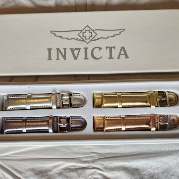 LIKE NEW INVICTA Lupah 20MM Genuine Leather Watch Bands Metallic Colors Set of 4 - Picture 1 of 10